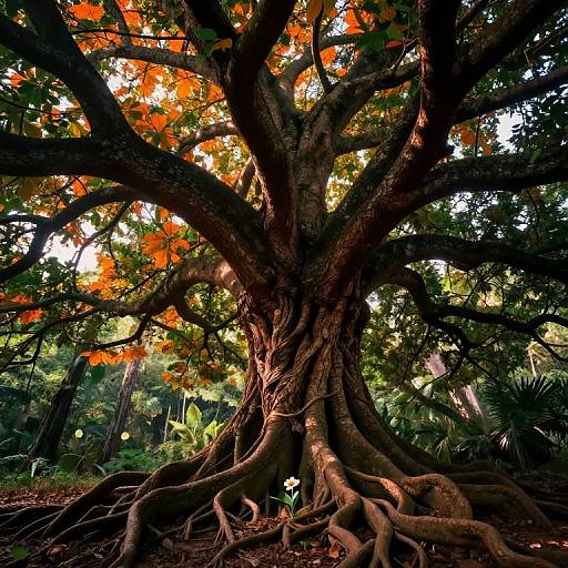 Majestic Ancient Tree with Blooming Flower