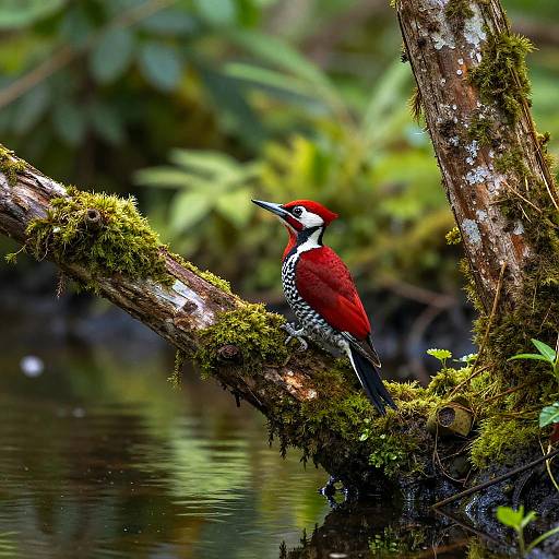 Crimson Woodpecker in Lush Forest