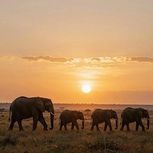 Serene Sunset with Elephants on Savanna