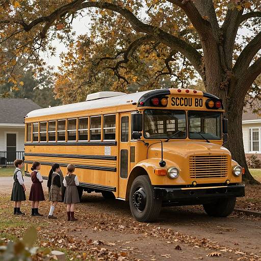 Vintage 1920s School Bus Scene