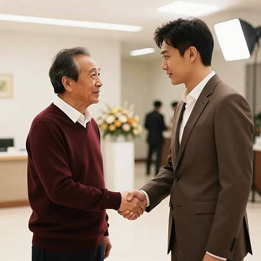 Two Men Shaking Hands Indoors