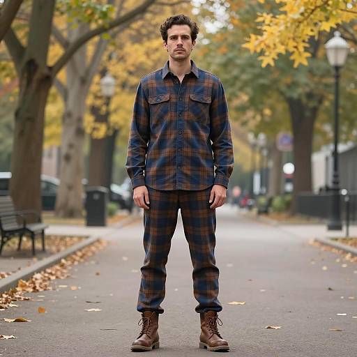 Autumn Plaid Outfit Man in Park