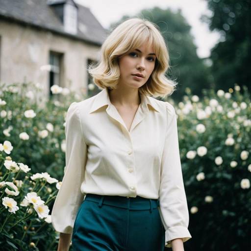 Elegant Blonde Woman in Vintage Style Outfit