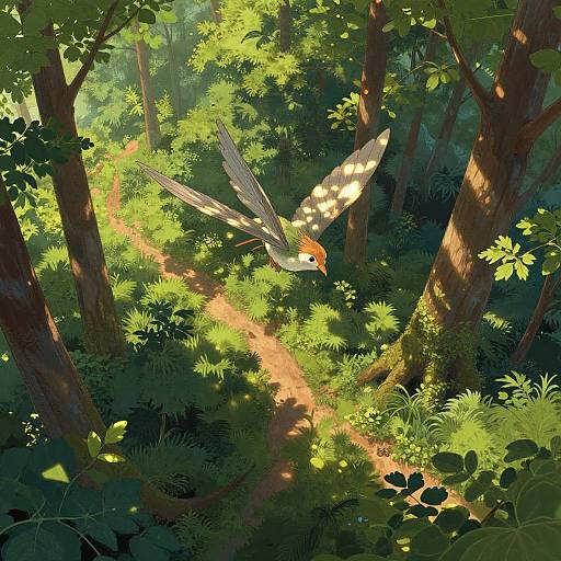 Whimsical Bird-Human Forest Flight