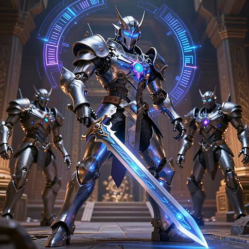 Techno Knight in Futuristic Ancient Temple