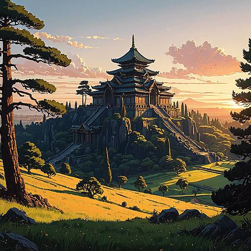 Epic Sunset Over Ancient Temple Landscape