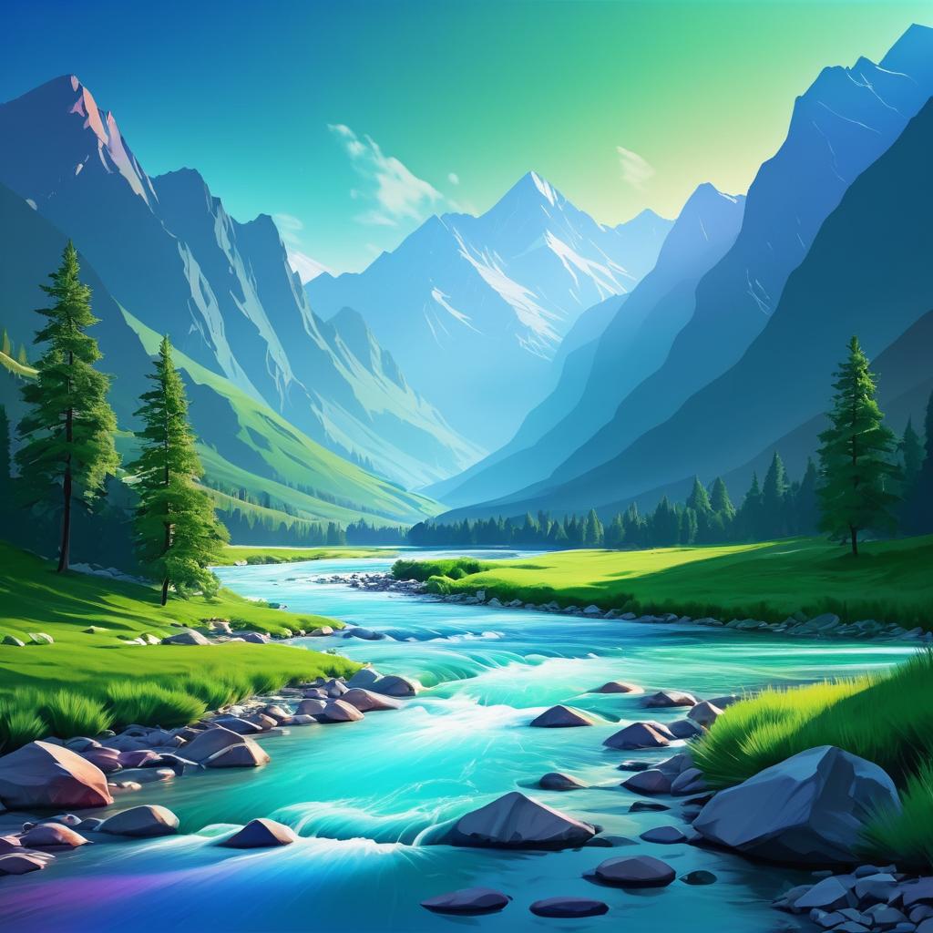 Serene Mountain Range and River View