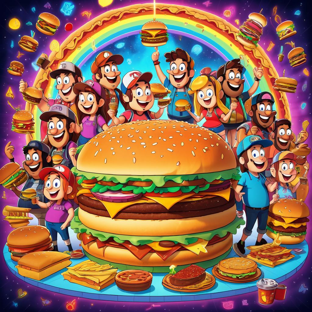 Gravity Falls Characters Enjoying a Burger