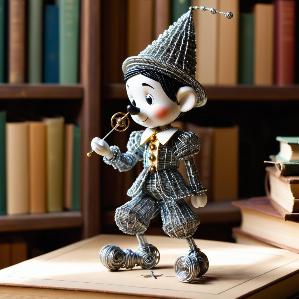 Whimsical Wire Pinocchio in Library