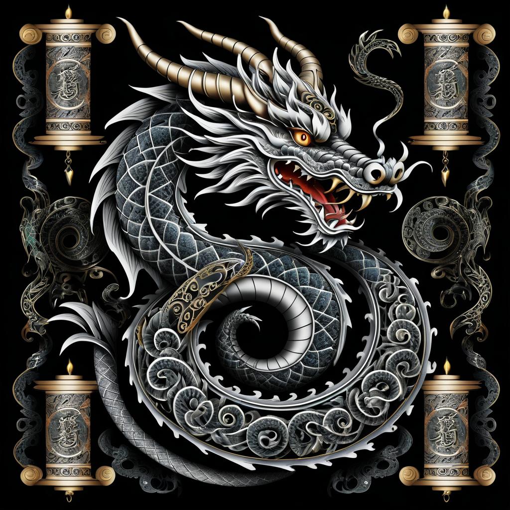 Mystical Dragon Tattoo with Ancient Scroll