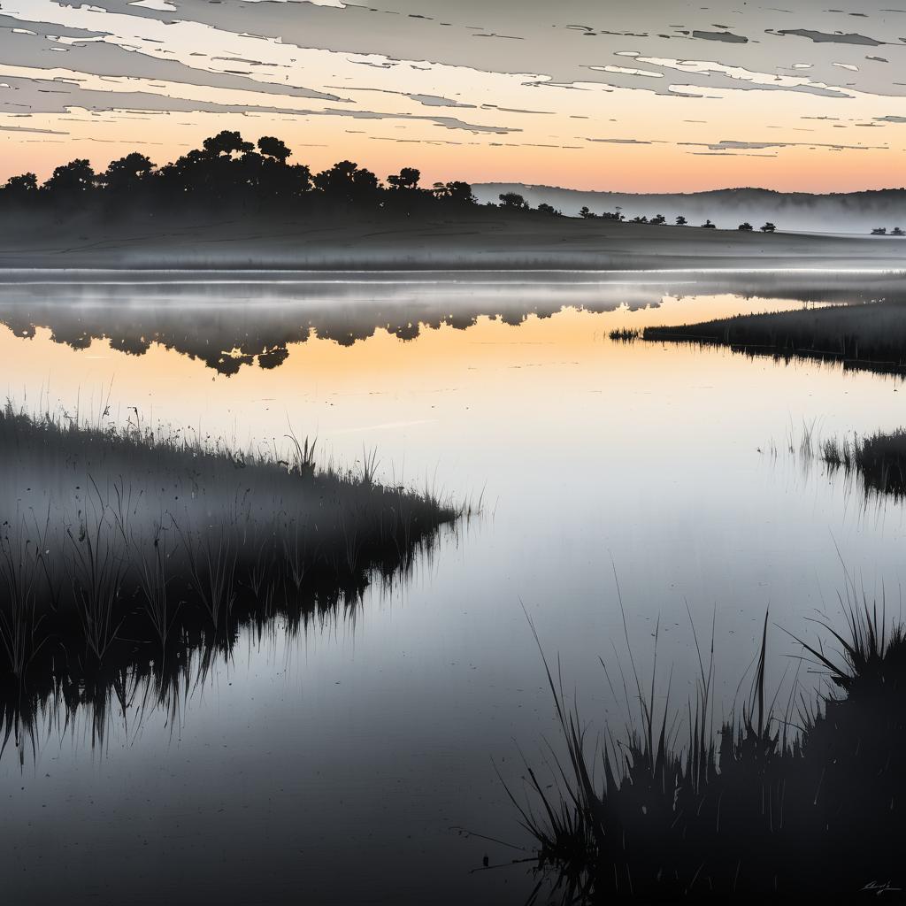 Serene Ink Wash of Tallgrass Plains