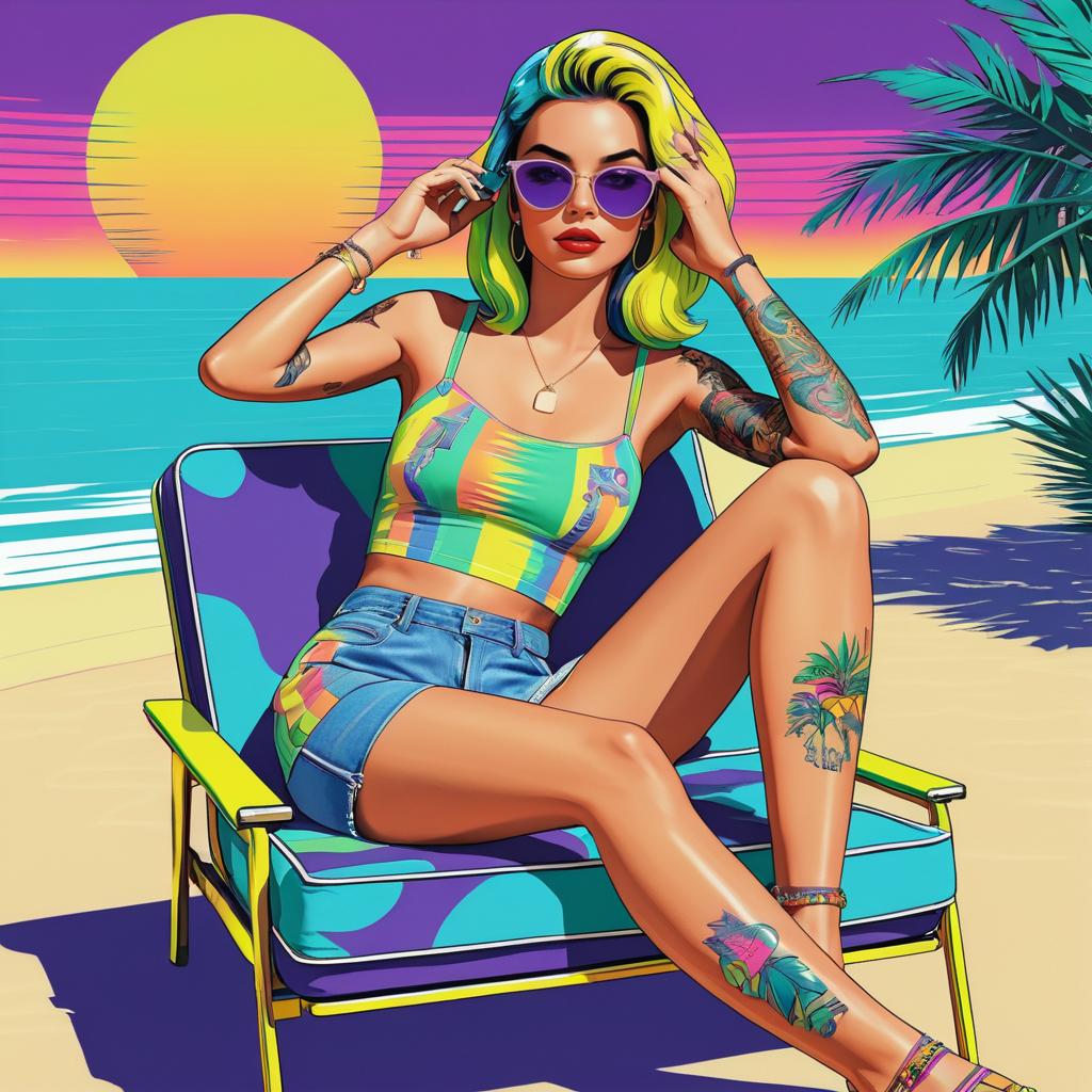 Vibrant Pop Art Beach Scene Illustration