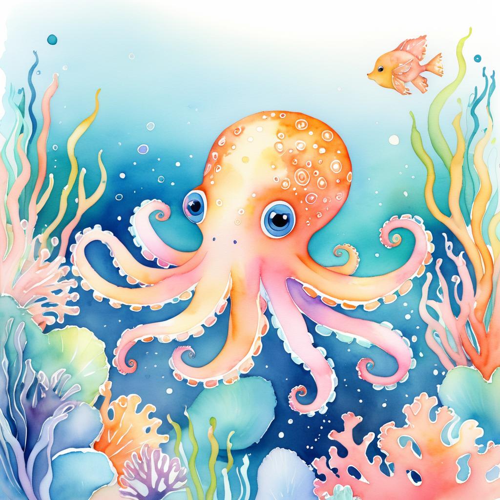 Whimsical Octopus in a Dreamy Seascape