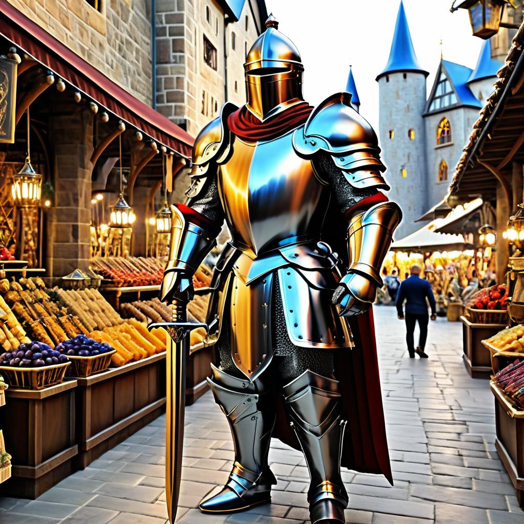 Hyper-Realistic Knight in Enchanted Market