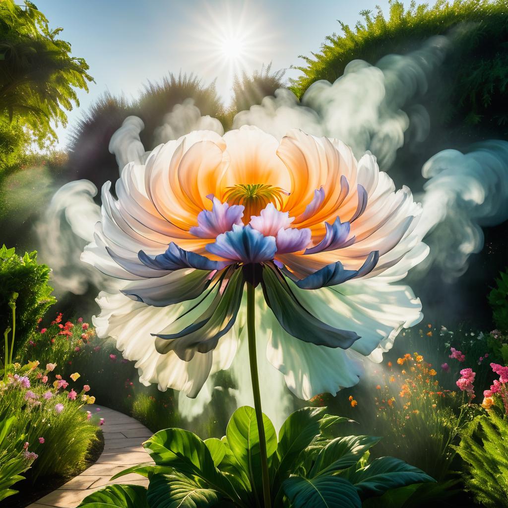 Cinematic Smoke Flower in Vibrant Garden