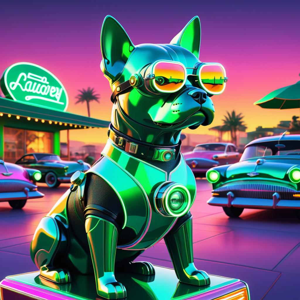 Steampunk Robotic Dog in Retro Sunset