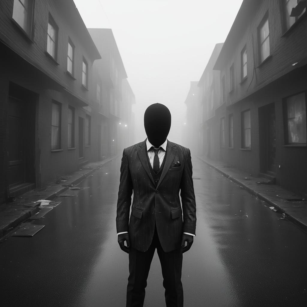 Mysterious Faceless Man in Foggy Street