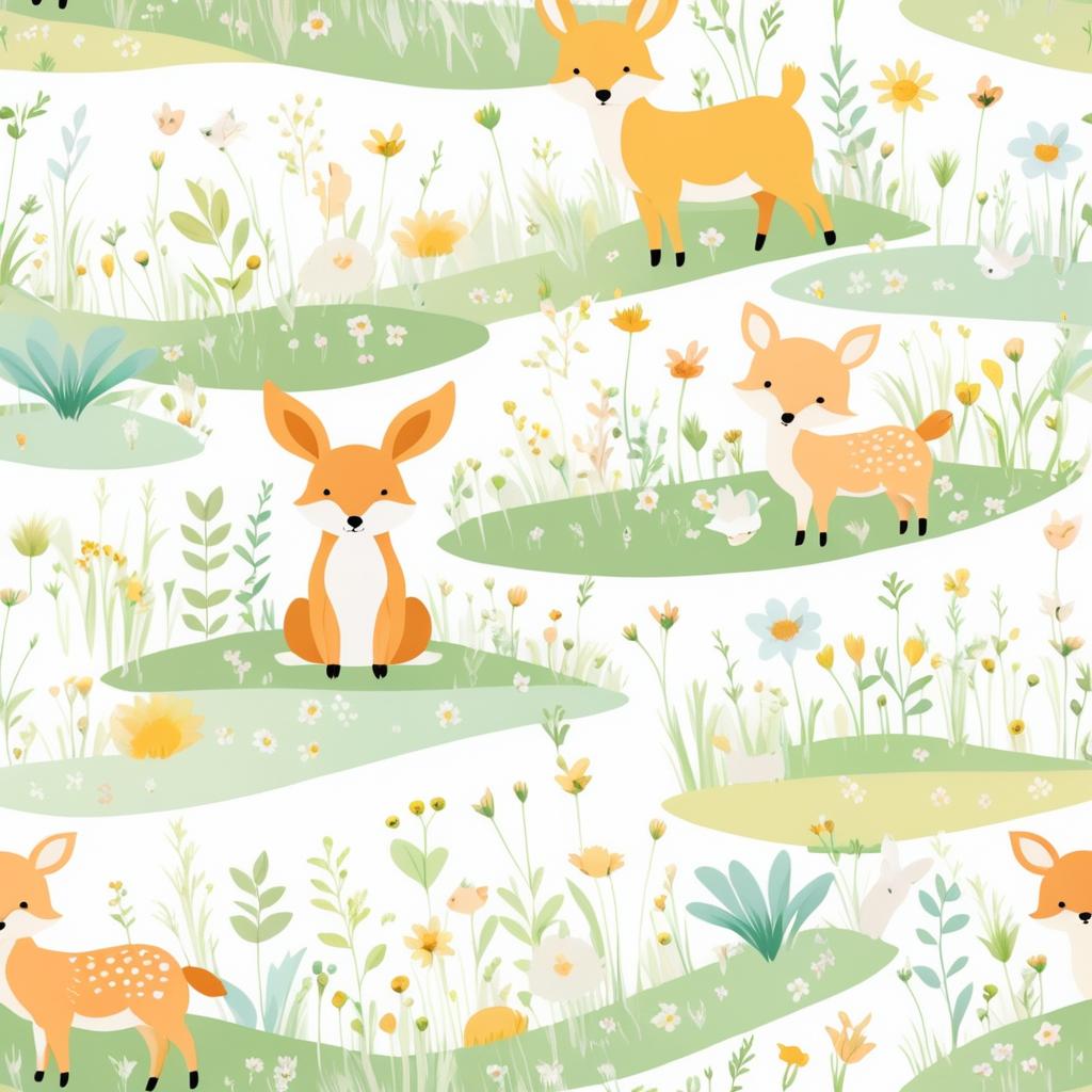 Charming Meadow Animals Fabric Art Design