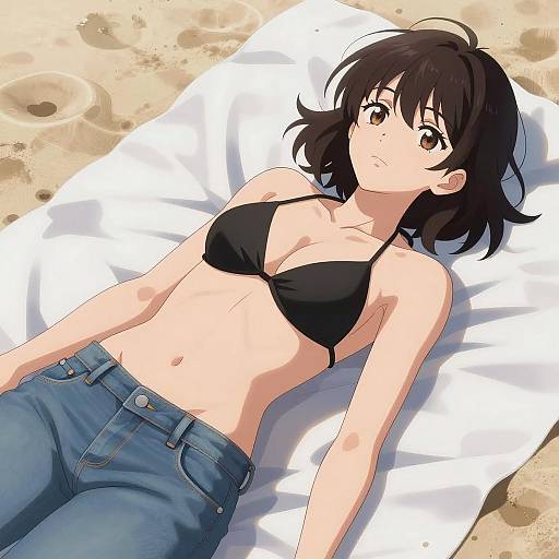 Anime Style Woman on Sand in Sunlight