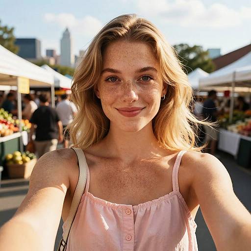 Blonde Woman Selfie at Farmers Market