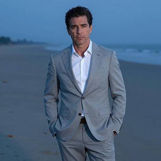 Dusk Portrait of Man in Gray Suit