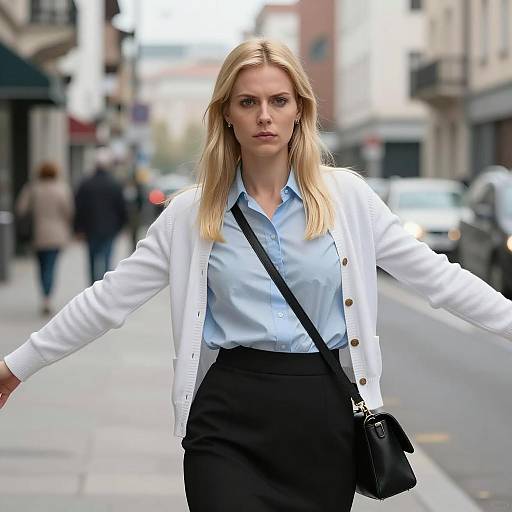 Blonde Woman with Arms Outstretched in Urban Street