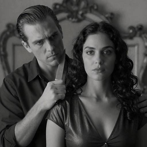 Black-and-White Portrait with Knife Tension