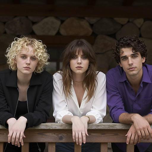 Three Friends by the Railing in Shadows