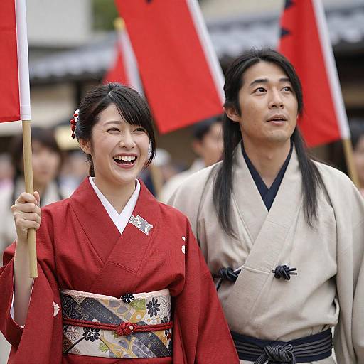 Joyful Japanese Attire Celebration Moment