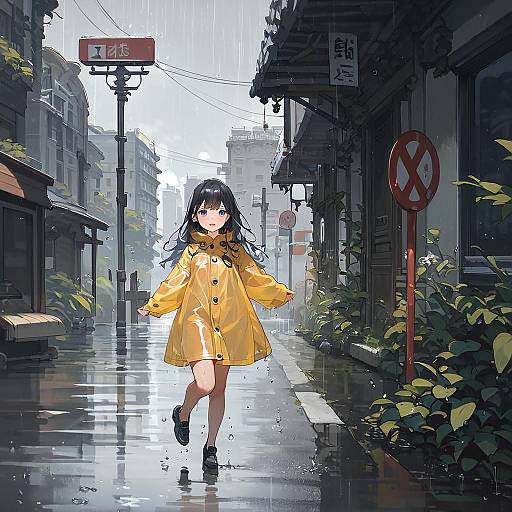 Surprised Girl at Rainy Bus Stop