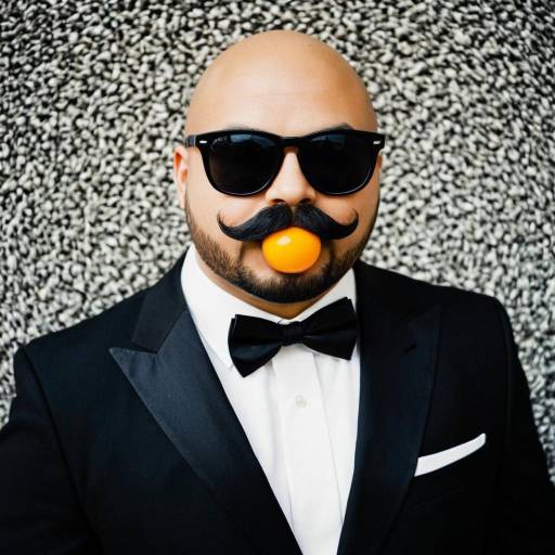 Man in Formal Suit with Sunglasses Holding Egg Yolk in Mustache