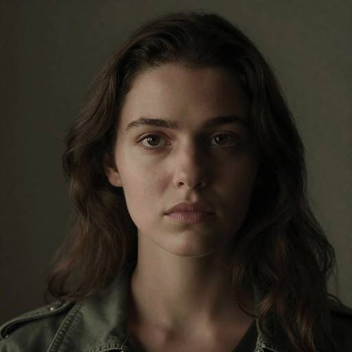 Serious Young Woman in Green Jacket