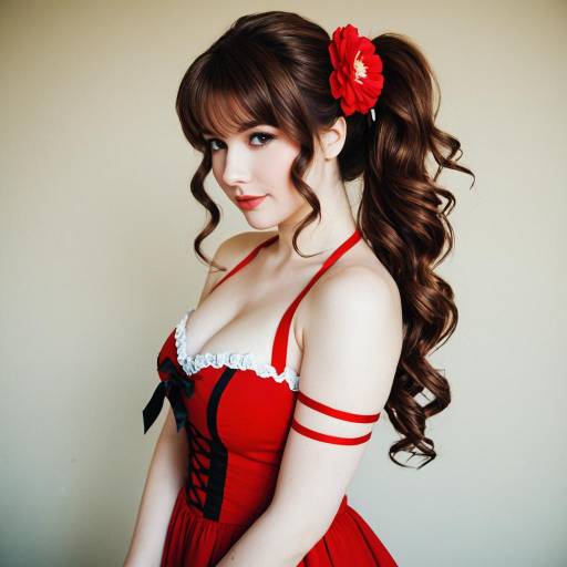 Lifestyle costume photo of Aerith gainsborough (red dress). Cosplay clothes