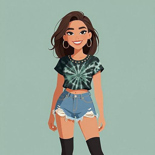 Smiling Woman in Casual Grunge Outfit