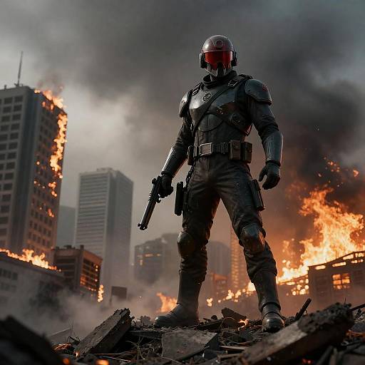 Intense Soldier in a Post-Apocalyptic Scene