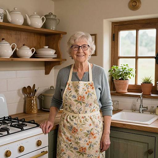 Smiling Elderly Woman in Cozy Kitchen