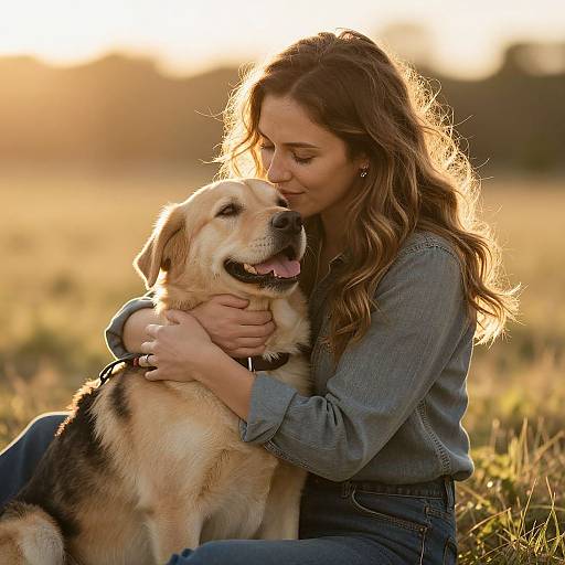 Golden Sunlight Bond Between Woman and Dog