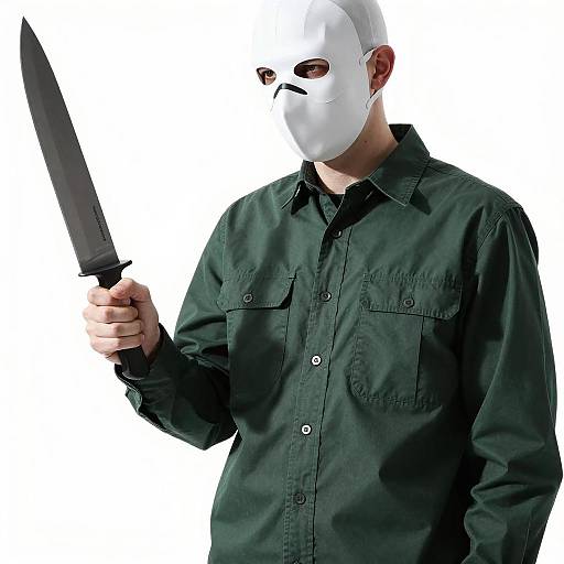 Pale Man in Dark Shirt with Knife