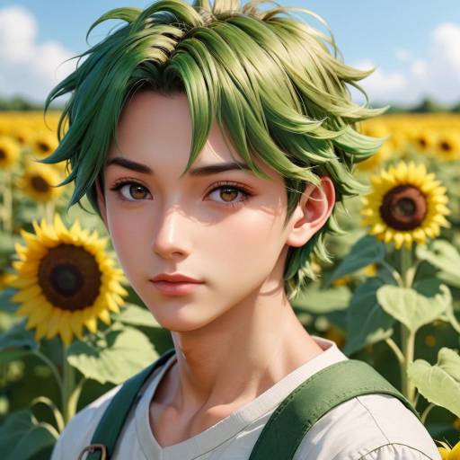 Portrait of a Boy Surrounded by Sunflowers