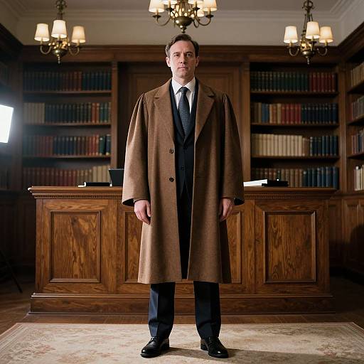 Formal Judge Portrait in Elegant Library