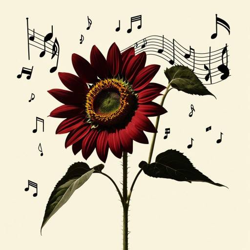 Crimson Sunflower with Musical Notes