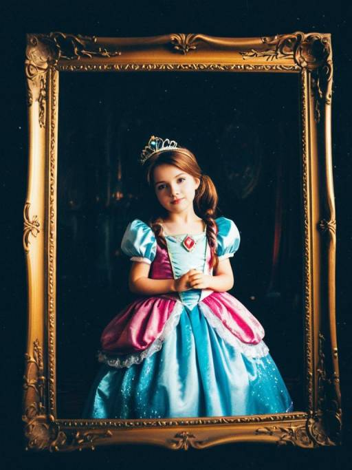 Young Girl in Disney Princess Costume with Golden Frame