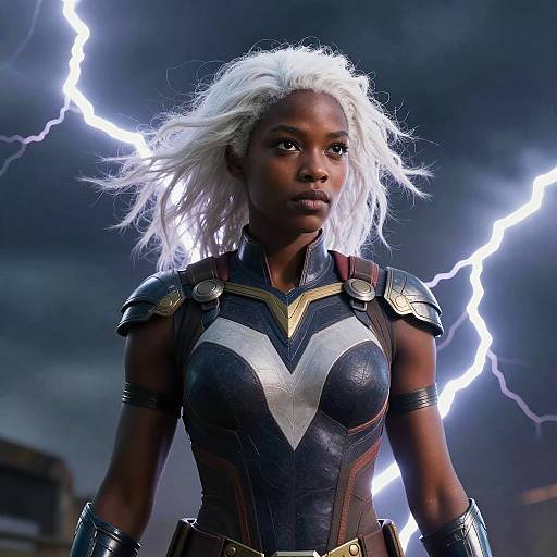 Cinematic Storm Heroine With White Hair