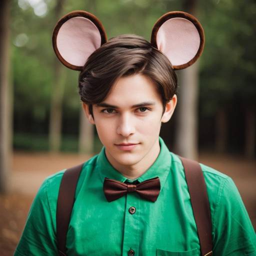 Young Man with Mouse Ears in Green Shirt