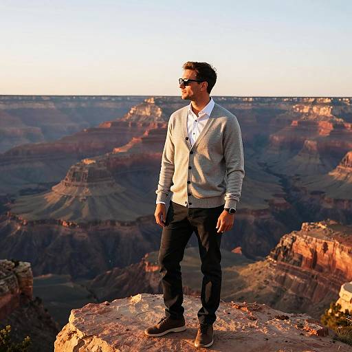 Man Standing at Edge of Grand Canyon at Sunset