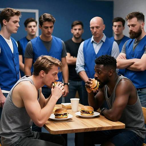 Gathering of Men in Blue Tones