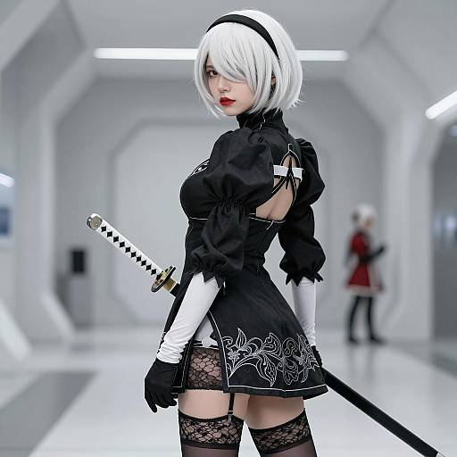 Futuristic Cosplay: White-Haired Warrior