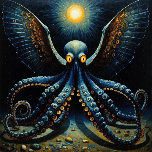 Surreal Winged Octopus with Glowing Eyes