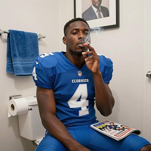 Casual Bathroom Scene with a Football Fan