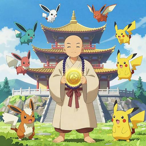 Serene Pokémon Monk on Mountaintop